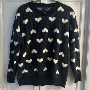 Aqua Black and White Heart Pattern Sweater